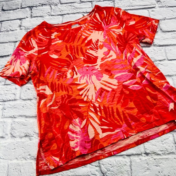 Chicos Tops - Chicos Pink Hawaiian Short Sleeve T Shirt Top Womens 2 Large Tropical Floral